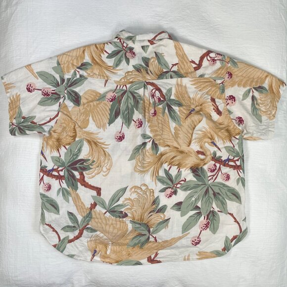 Anne Pinkerton Hawaiian Button Up Muted Tropical Botanical Aves Women's Size 6 - Picture 9 of 13
